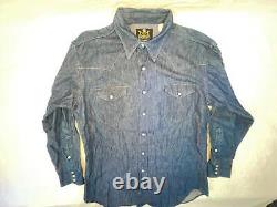 Vtg 60s 70s Mens L Blue Bell Maverick Dark Denim Jean Western Cowboy Shirt