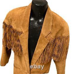 Vtg 70 80's Brown Suede Cowboy Western Coat Fringe Hippie Boho Leather Jacket L