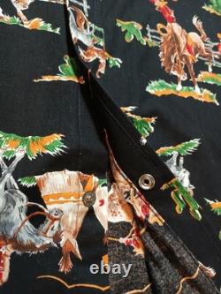 Vtg 70s H Bar C California Ranchwear Rodeo Cowboy Print Pearl Snap Shirt 16.5 L