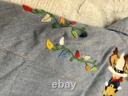 Vtg 70s Handmade Western Pearl Snap Blue Chambray Shirt USA Hand Embroidered