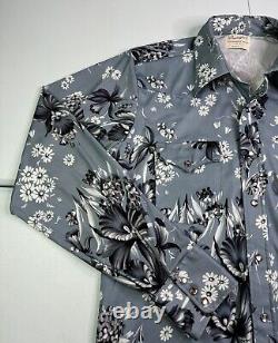 Vtg 70s Wrangler Permanent Press Floral Pearl Snap Western Shirt Stretch USA XL