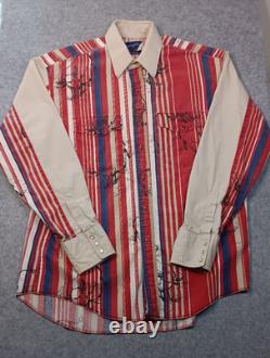 Vtg 80's Wrangler Brushpopper Shirt 16 1/2 Pearl Snaps Bull Rodeo Stripes Prop