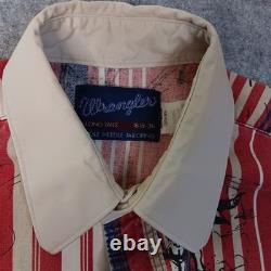Vtg 80's Wrangler Brushpopper Shirt 16 1/2 Pearl Snaps Bull Rodeo Stripes Prop
