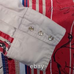 Vtg 80's Wrangler Brushpopper Shirt 16 1/2 Pearl Snaps Bull Rodeo Stripes Prop