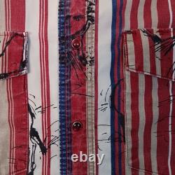 Vtg 80's Wrangler Brushpopper Shirt 16 1/2 Pearl Snaps Bull Rodeo Stripes Prop