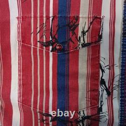 Vtg 80's Wrangler Brushpopper Shirt 16 1/2 Pearl Snaps Bull Rodeo Stripes Prop