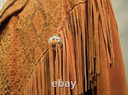 Vtg 80s Lariat Women's Brown Suede Western Fringe Jacket SZ L Made USA VG Cond