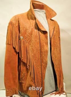 Vtg 80s Lariat Women's Brown Suede Western Fringe Jacket SZ L Made USA VG Cond