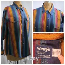 Vtg 80s WRANGLER Brushpopper Western Stripe Shirt X Long Tails 16 1/2/34 USA EUC