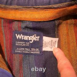 Vtg 80s WRANGLER Brushpopper Western Stripe Shirt X Long Tails 16 1/2/34 USA EUC