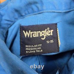 Vtg 80s Wrangler Brushpopper Shirt Western Country XL 16-35 Aztec Geometric Blue