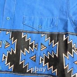 Vtg 80s Wrangler Brushpopper Shirt Western Country XL 16-35 Aztec Geometric Blue