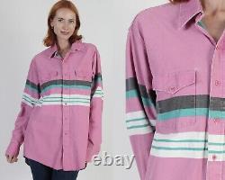 Vtg 90s Wrangler Long Tail Shirt Striped Pink Brushpopper Cowboy Button Up XL