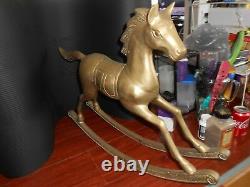 Vtg Antique Brass Horse Child Riding Infant Size Large 22 High 32 long
