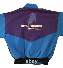Vtg Bee Wild Bull Riders Only Rodeo Jacket Mens Size L Color Block Brush Popper