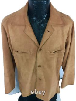 Vtg Bespoke Brown SUEDE Leather NUBUCK Cowboy Western ROCKABILLY Shirt Jacket Lg