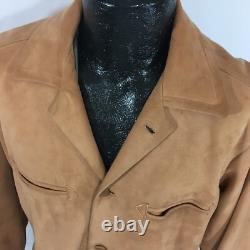 Vtg Bespoke Brown SUEDE Leather NUBUCK Cowboy Western ROCKABILLY Shirt Jacket Lg