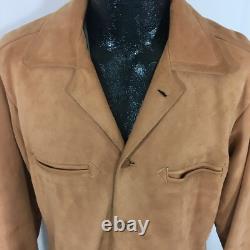 Vtg Bespoke Brown SUEDE Leather NUBUCK Cowboy Western ROCKABILLY Shirt Jacket Lg
