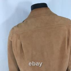 Vtg Bespoke Brown SUEDE Leather NUBUCK Cowboy Western ROCKABILLY Shirt Jacket Lg