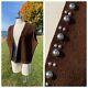 Vtg Brown Leather Vest 70s/80s STUDDED Open Front Western Hippie Biker Sz Large