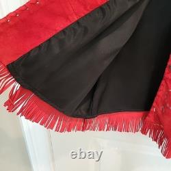 Vtg CHAR Santa Fe USA Red Suede Western Jacket Hand Painted Horse Fringe Size L