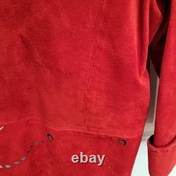 Vtg CHAR Santa Fe USA Red Suede Western Jacket Hand Painted Horse Fringe Size L