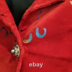 Vtg CHAR Santa Fe USA Red Suede Western Jacket Hand Painted Horse Fringe Size L