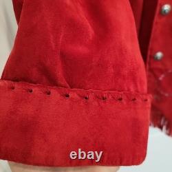 Vtg CHAR Santa Fe USA Red Suede Western Jacket Hand Painted Horse Fringe Size L
