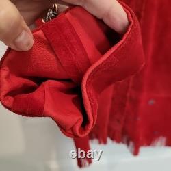 Vtg CHAR Santa Fe USA Red Suede Western Jacket Hand Painted Horse Fringe Size L