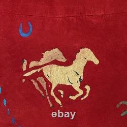 Vtg CHAR Santa Fe USA Red Suede Western Jacket Hand Painted Horse Fringe Size L