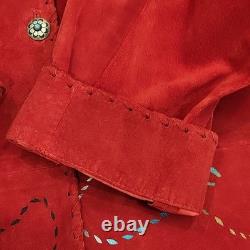 Vtg CHAR Santa Fe USA Red Suede Western Jacket Hand Painted Horse Fringe Size L