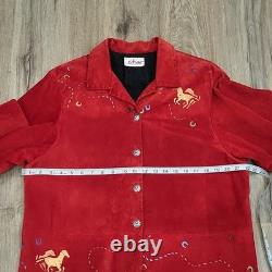 Vtg CHAR Santa Fe USA Red Suede Western Jacket Hand Painted Horse Fringe Size L