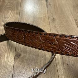 Vtg Carlo Sterling Silver Western Tooled Belt Name Phoenix Mfg USA Brown 42 XL