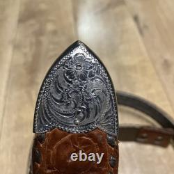 Vtg Carlo Sterling Silver Western Tooled Belt Name Phoenix Mfg USA Brown 42 XL