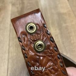 Vtg Carlo Sterling Silver Western Tooled Belt Name Phoenix Mfg USA Brown 42 XL