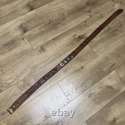 Vtg Carlo Sterling Silver Western Tooled Belt Name Phoenix Mfg USA Brown 42 XL