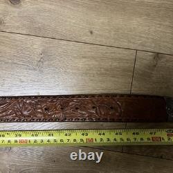 Vtg Carlo Sterling Silver Western Tooled Belt Name Phoenix Mfg USA Brown 42 XL