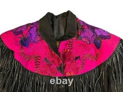 Vtg Chasser Fringe Leather Jacket Western Black Suede 90s Boho Womens L Cowgirl