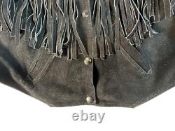 Vtg Chasser Fringe Leather Jacket Western Black Suede 90s Boho Womens L Cowgirl