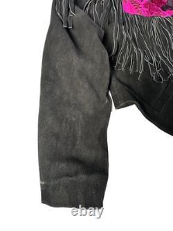 Vtg Chasser Fringe Leather Jacket Western Black Suede 90s Boho Womens L Cowgirl