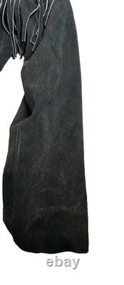Vtg Chasser Fringe Leather Jacket Western Black Suede 90s Boho Womens L Cowgirl