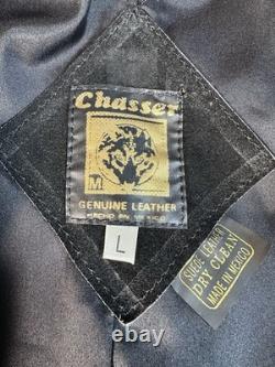 Vtg Chasser Fringe Leather Jacket Western Black Suede 90s Boho Womens L Cowgirl