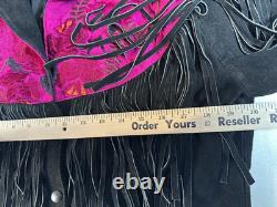 Vtg Chasser Fringe Leather Jacket Western Black Suede 90s Boho Womens L Cowgirl