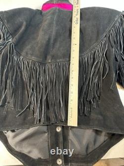 Vtg Chasser Fringe Leather Jacket Western Black Suede 90s Boho Womens L Cowgirl