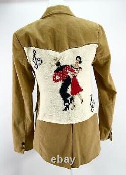 Vtg Corduroy Jacket Country Western Knit Cowboy Swing Dancer Rockabilly Folk Art