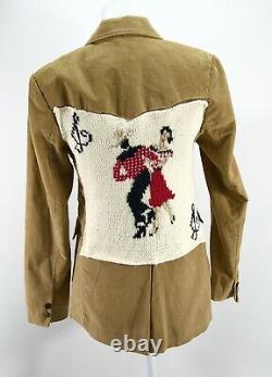 Vtg Corduroy Jacket Country Western Knit Cowboy Swing Dancer Rockabilly Folk Art