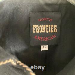 Vtg Frontier North American Women Western Jacket LG Black/Gold Fringe Wool