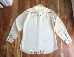 Vtg H Bar C California Ranchwear Pearl Snap Shirt Embroidered Smile 1950s L