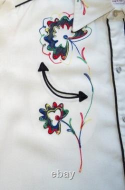 Vtg H Bar C California Ranchwear Pearl Snap Shirt Embroidered Smile 1950s L