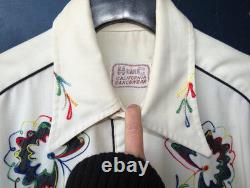 Vtg H Bar C California Ranchwear Pearl Snap Shirt Embroidered Smile 1950s L